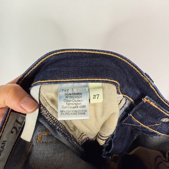Rag & Bone Womens Size 27 Skinny Jeans in Kensington Dark Wash Denim Whiskering - Picture 9 of 11